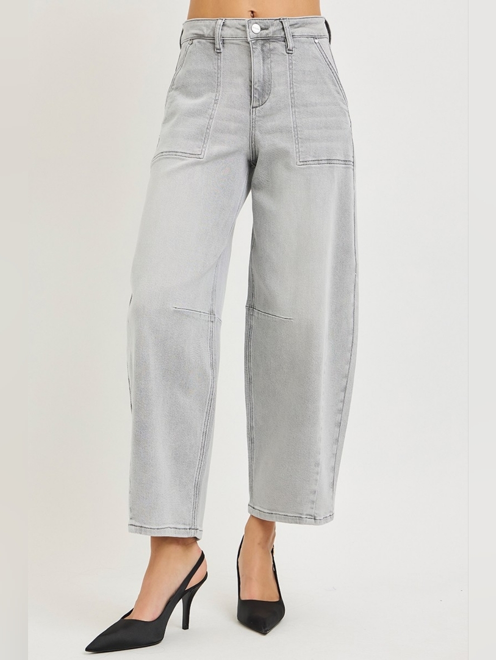 RISEN High Rise Slouchy Barrel Jeans Grey Stretch Neutral Ankle Various NEW - Picture 13 of 15